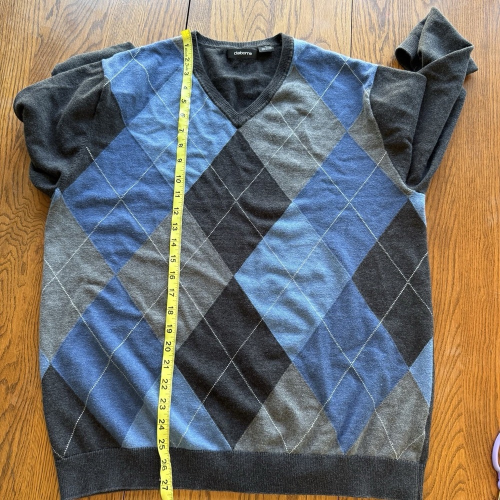 Set 2 Liz Claiborne Argyle Preppy Academy‎ Cotton Sweater Size Large Blue Black - Picture 5 of 13